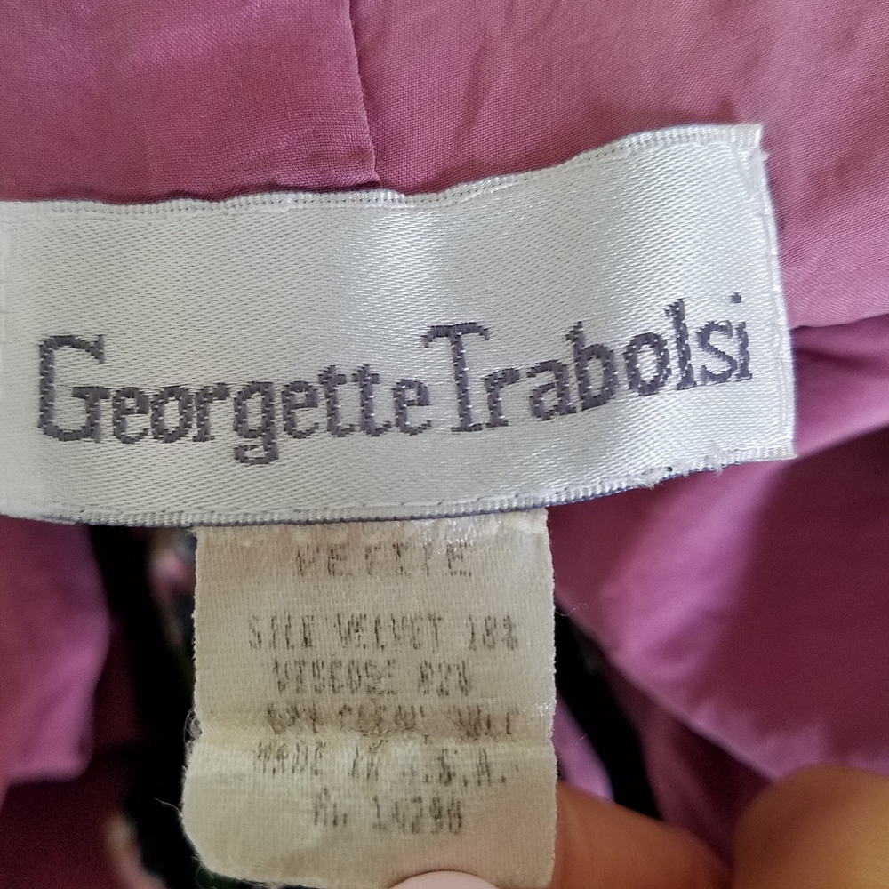 Vintage 1970's Georgette Trabolsi Floral Velvet Shawl Collar Robe - Picture 14 of 16